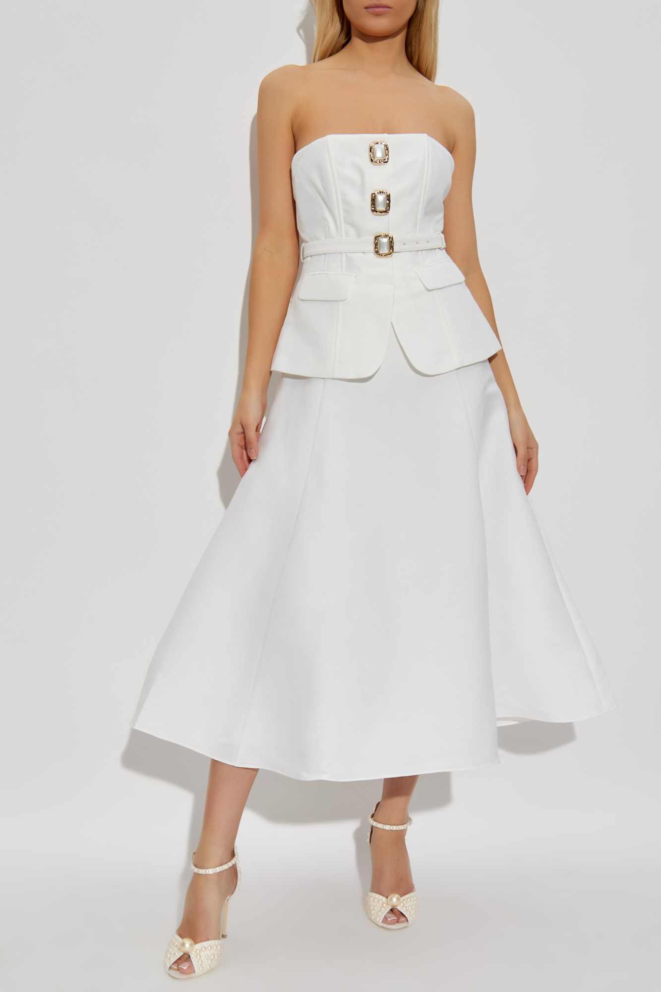 ワンピース ETMON Strap Slit Off Shoulder Dress, White Zempertoopa Women 's Off Shoulder Mini Dress Short Puff
